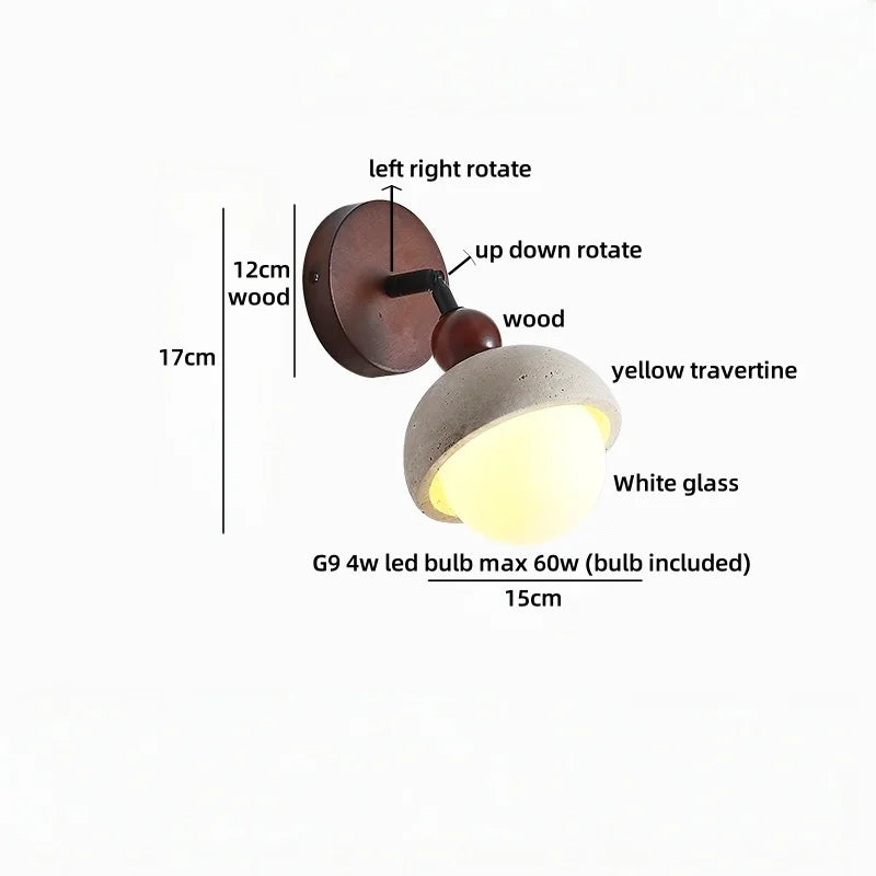 IWHD White Glass Interior LED Wall Lamps Reading With Switch Yellow Travertine Stone Bathroom Mirror Stair Light Wandleuchte