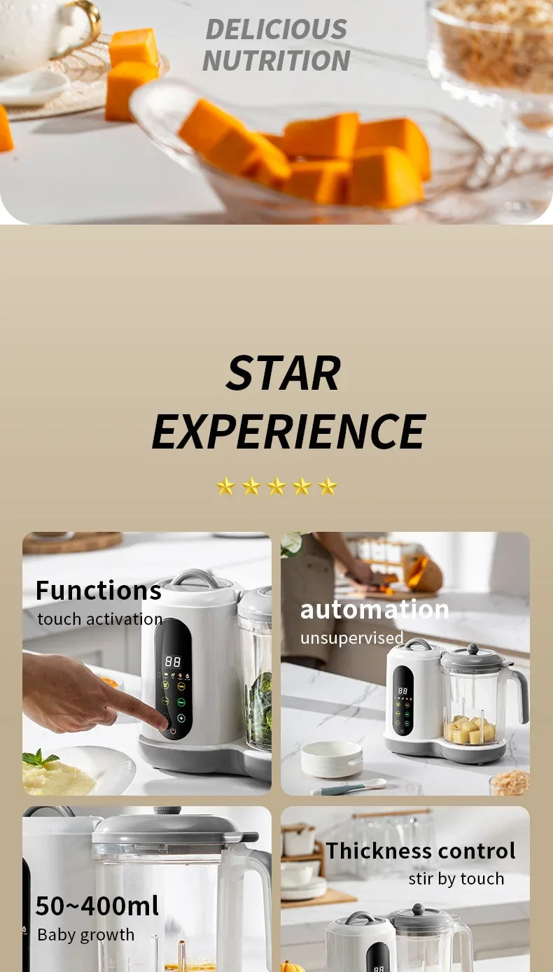 2024 Baby Food Maker One Step Baby Food Processor Steamer Puree Blender Auto Cooking & Grinding Touch Screen Control White
