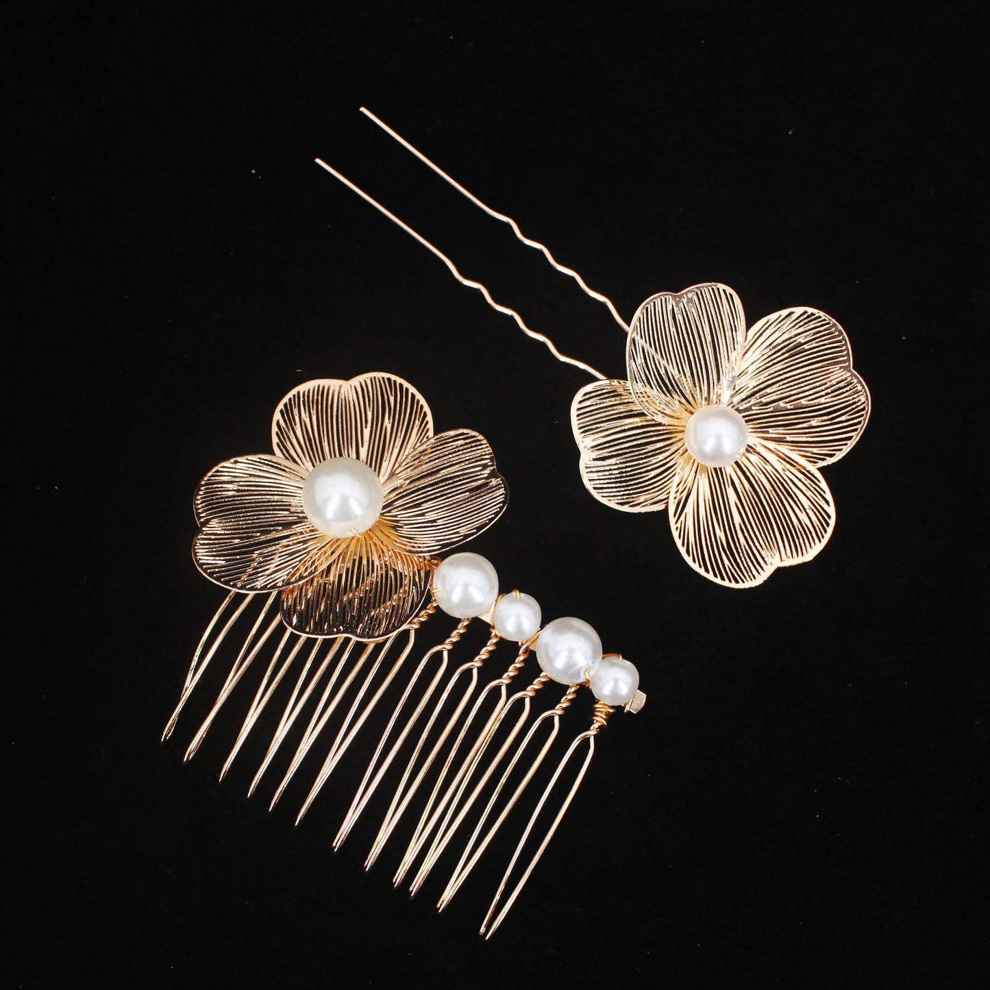 2PCS Bridal Headdress Handmade Flower Pearl Hair Comb Pins Wedding Styling Jewelry Fashion Insert Comb Hair Accessories Gifts