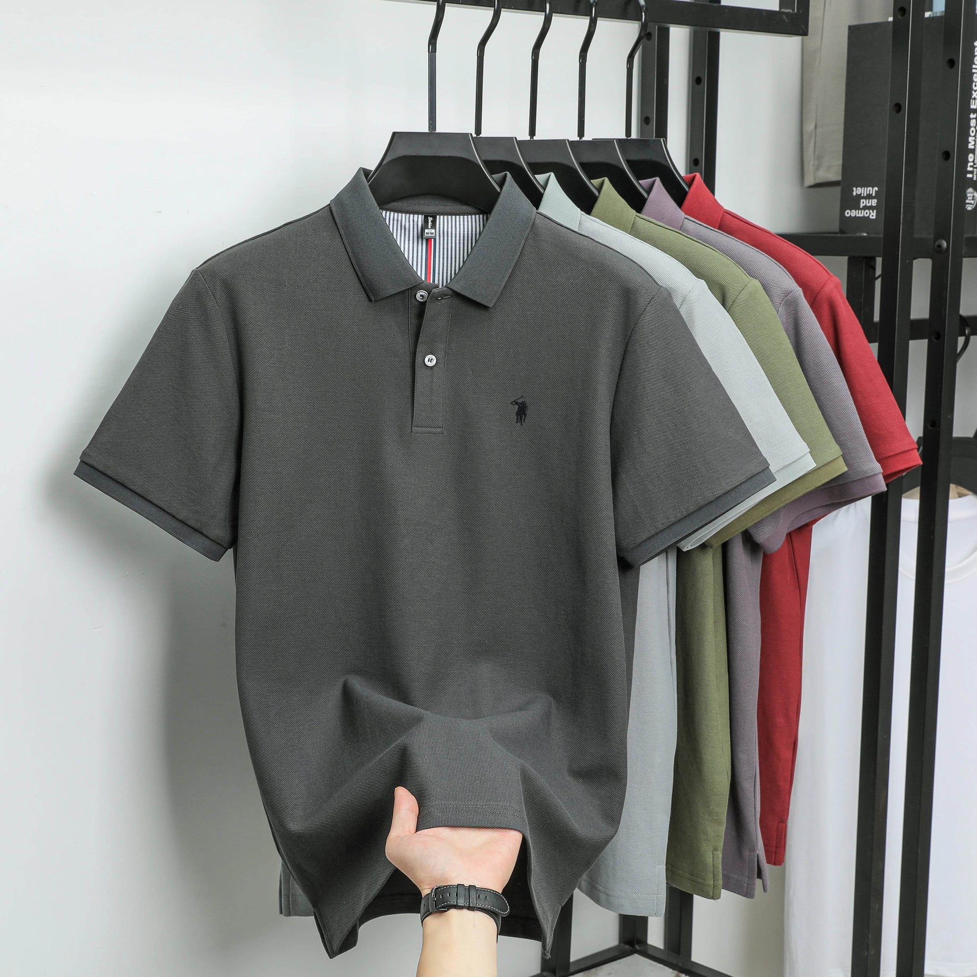 100% pure cotton summer new fashionable men's shortsleeved luxury customized business polo shirt exquisite embroidery Tshirt top - AIAZ