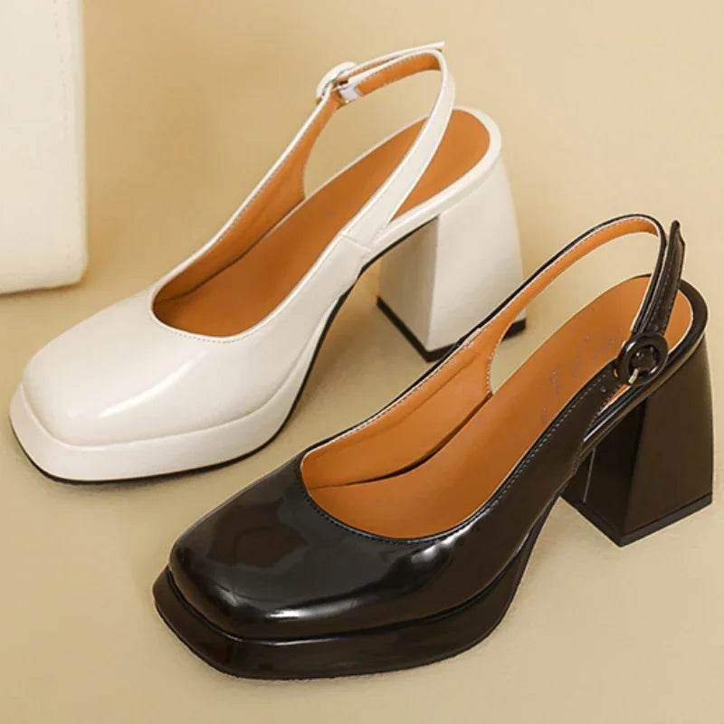 Slingbacks Summer Women Sandals Fashion Black White Pumps Shoes For Girls Elegant High Heels Wedding Shoes Ladies Large Size - AIAZ