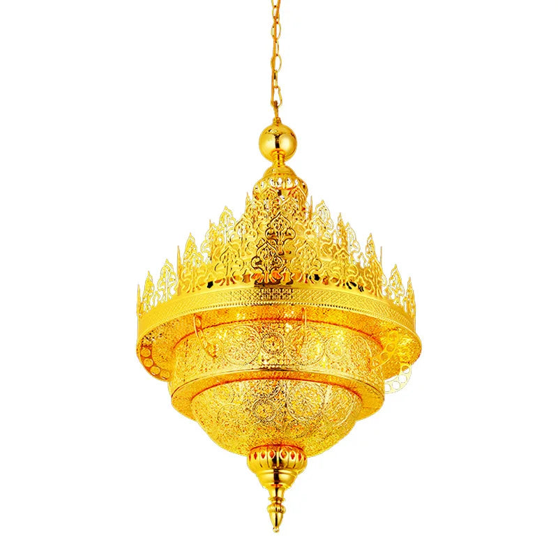 Retro Hollow Carved Pendant Light Hotel Villa Buddha Hall Loft Restaurant Home Decor Gold Ceiling Chandelier Lighting Fixture