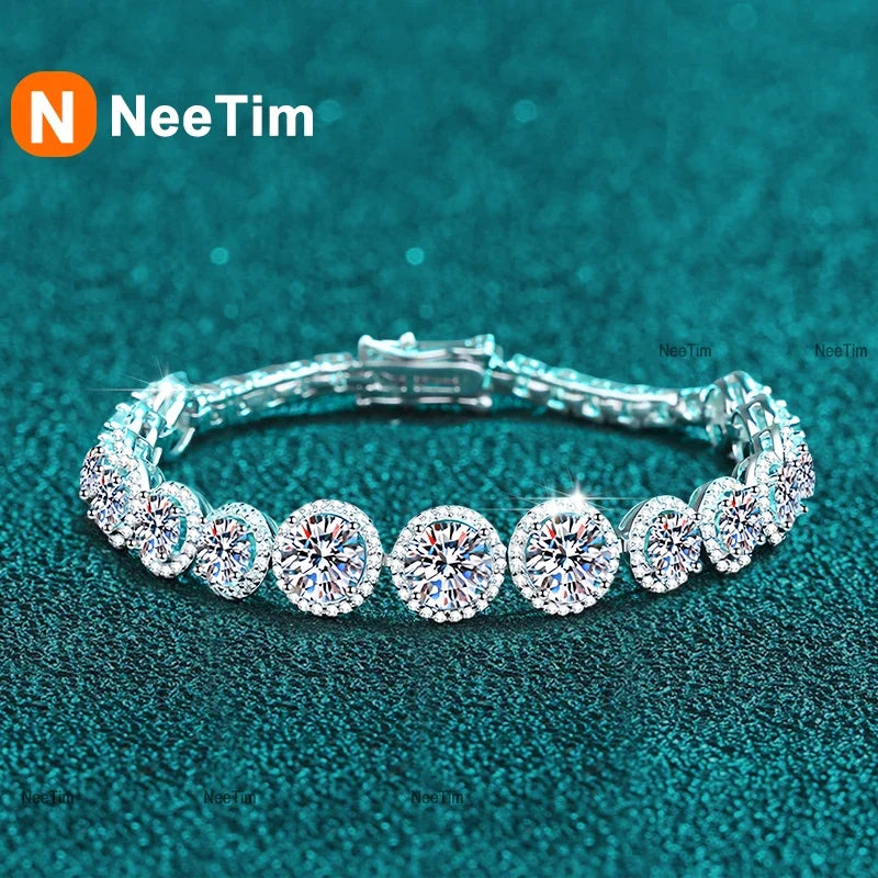 NeeTim D Color Moissanite Tennis Bracelet 925 Sterling Silver with White Gold Plated Shiny Bracelets Chian for Women Wholesale
