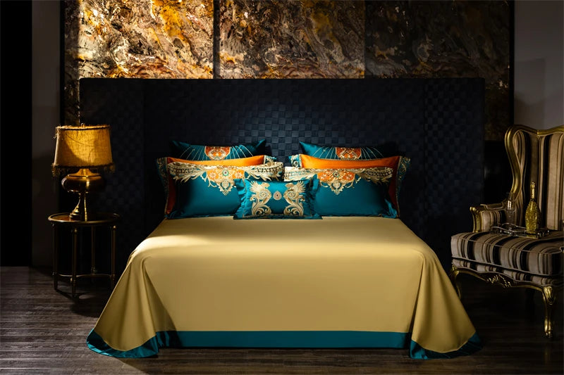 4/6/9Pcs Gorgeous European Palace Style Royal Embroidery Bedding Set Brocade Egyptian Cotton Duvet Cover Bed Sheet Pillowcases