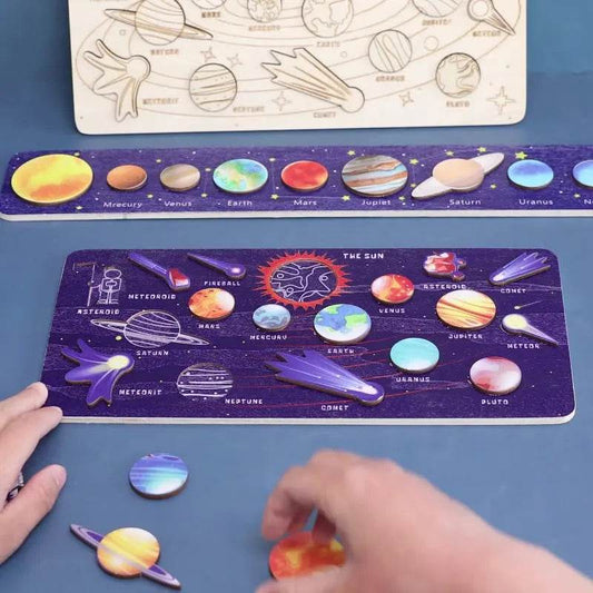 Children Wooden Space Planet Puzzles Montessori Toys Planet Matching Game Jigsaw Tray Universe Solar System Science Learning Toy - AIAZ