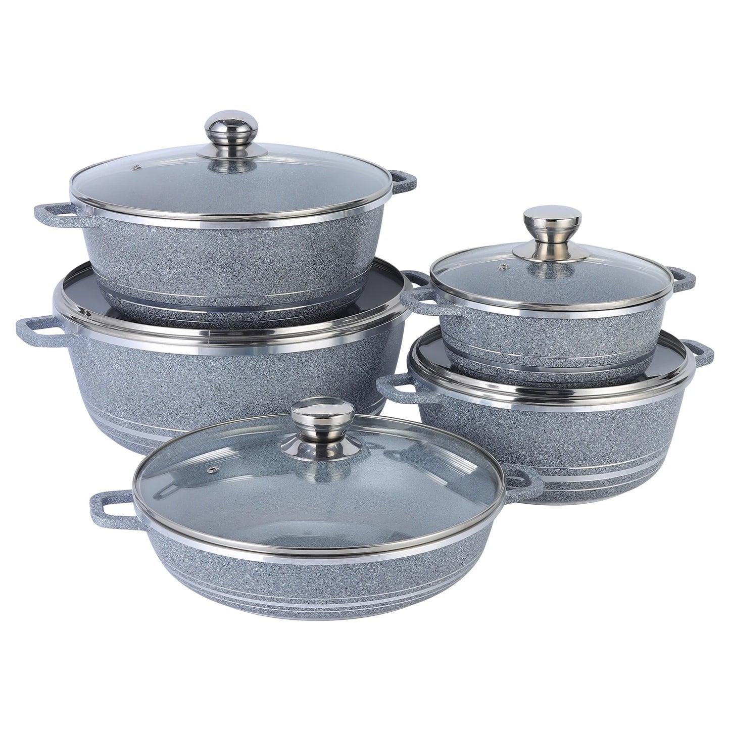 DONNOR 10-piece Stockpot Set with Glass Lid, Non-stick Cookware Set, PFOA PFOS Free, Fully Stovetop, Oven and Dishwasher Safe
