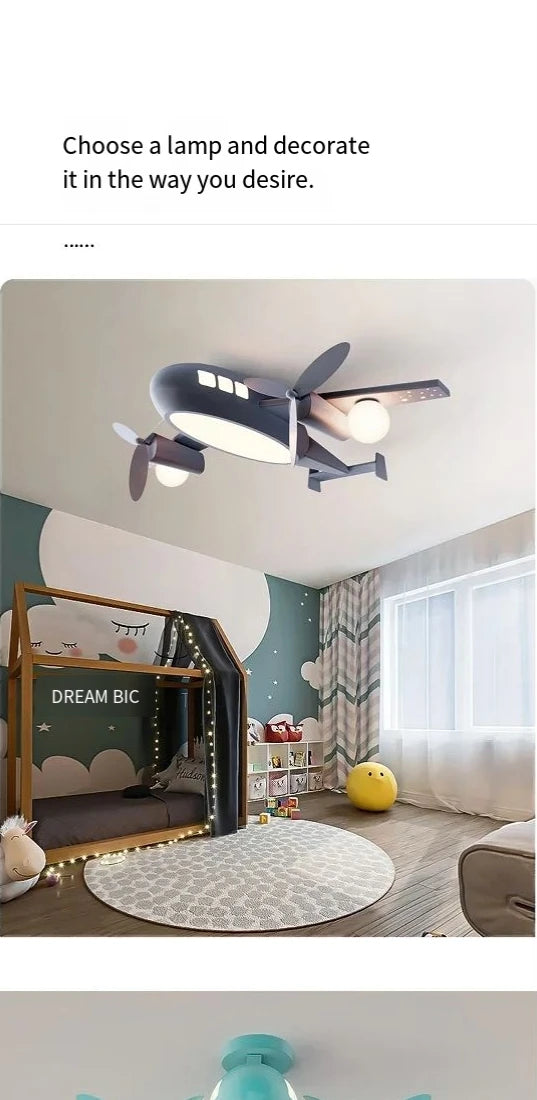 JIANKEXING Bedroom Lights Children's Room Lights Luxury Creative Cartoons Airplanes Chandeliers Modern Minimalist Boys Girls