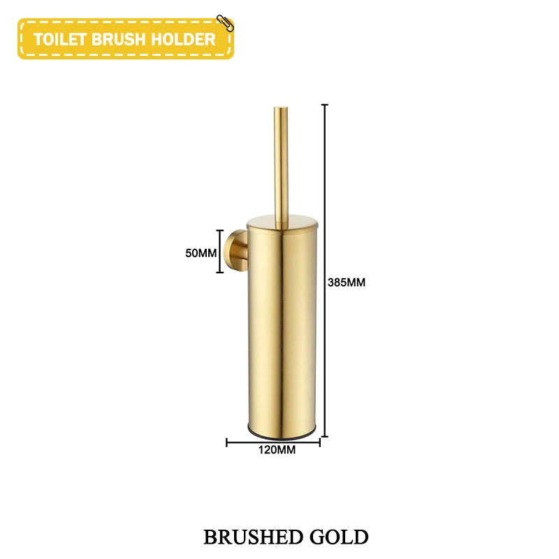 Brushed Gold Stainless Steel Wall Mount Towel Bar Towel Ring Paper Holder Bathrobe Hook Toilet Brush Bathroom Accessories