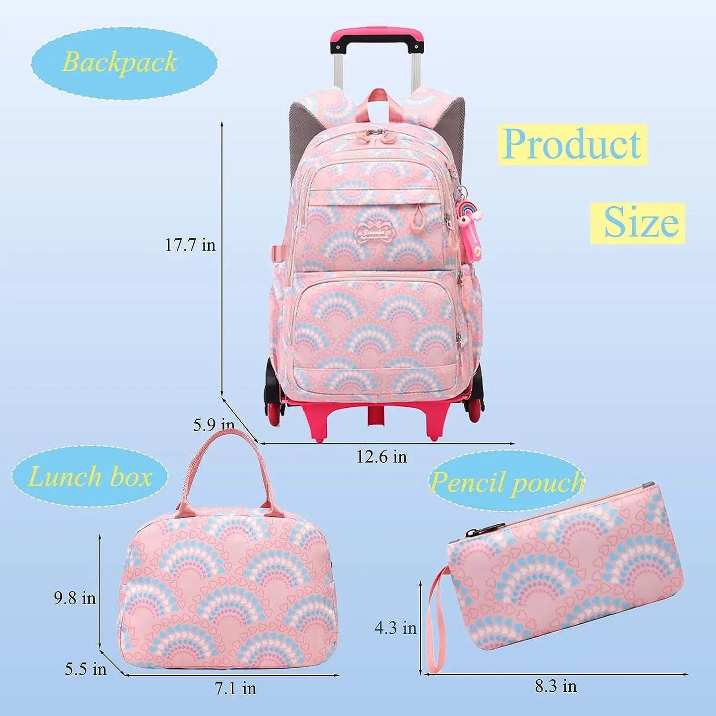Rolling School Bags for Girls Backpack Children Waterproof School Backpacks with Wheels Middle School Trolley Luggage Back Pack - AIAZ