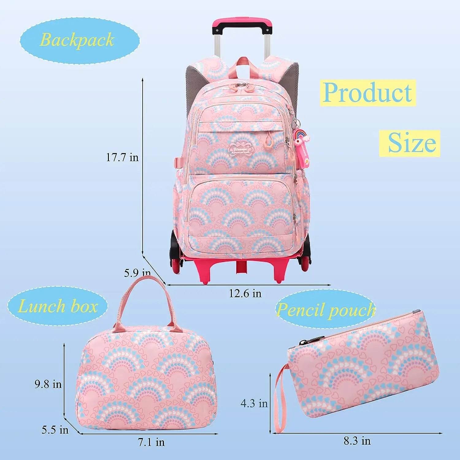 Rolling School Bags for Girls Backpack Children Waterproof School Backpacks with Wheels Middle School Trolley Luggage Back Pack - AIAZ