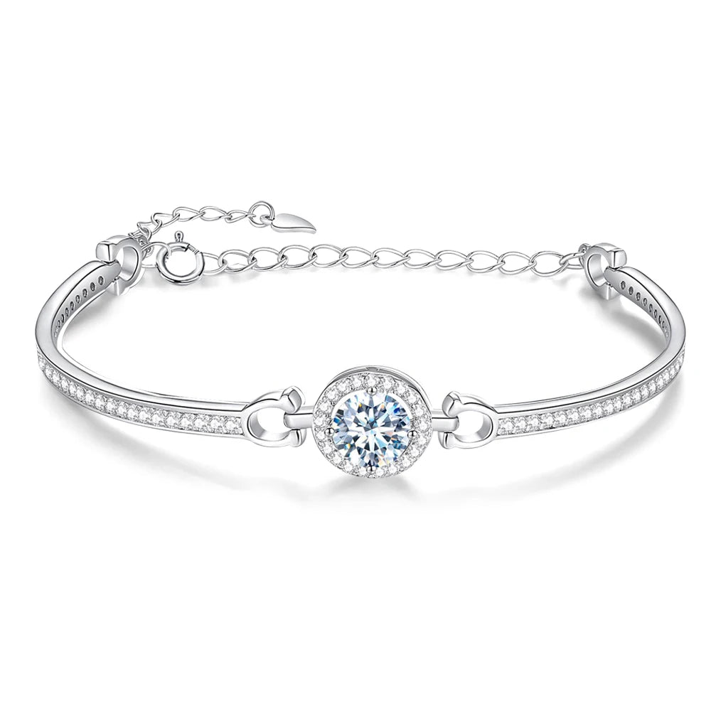 1.0 Cttw 925 Sterling Silver White Moissanite Bracelet For Women 18K Gold Plated Diamond Bangle with GRA Certificate Jewelry