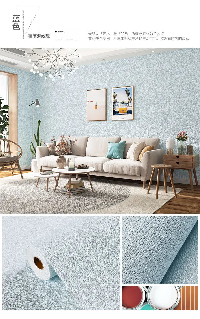 Self Adhesive 3D Panel Linen Wallpaper Foam Soundproof Waterproof 3D Diatom mud Wall Sticker modern simple Bedroom Wallpaper
