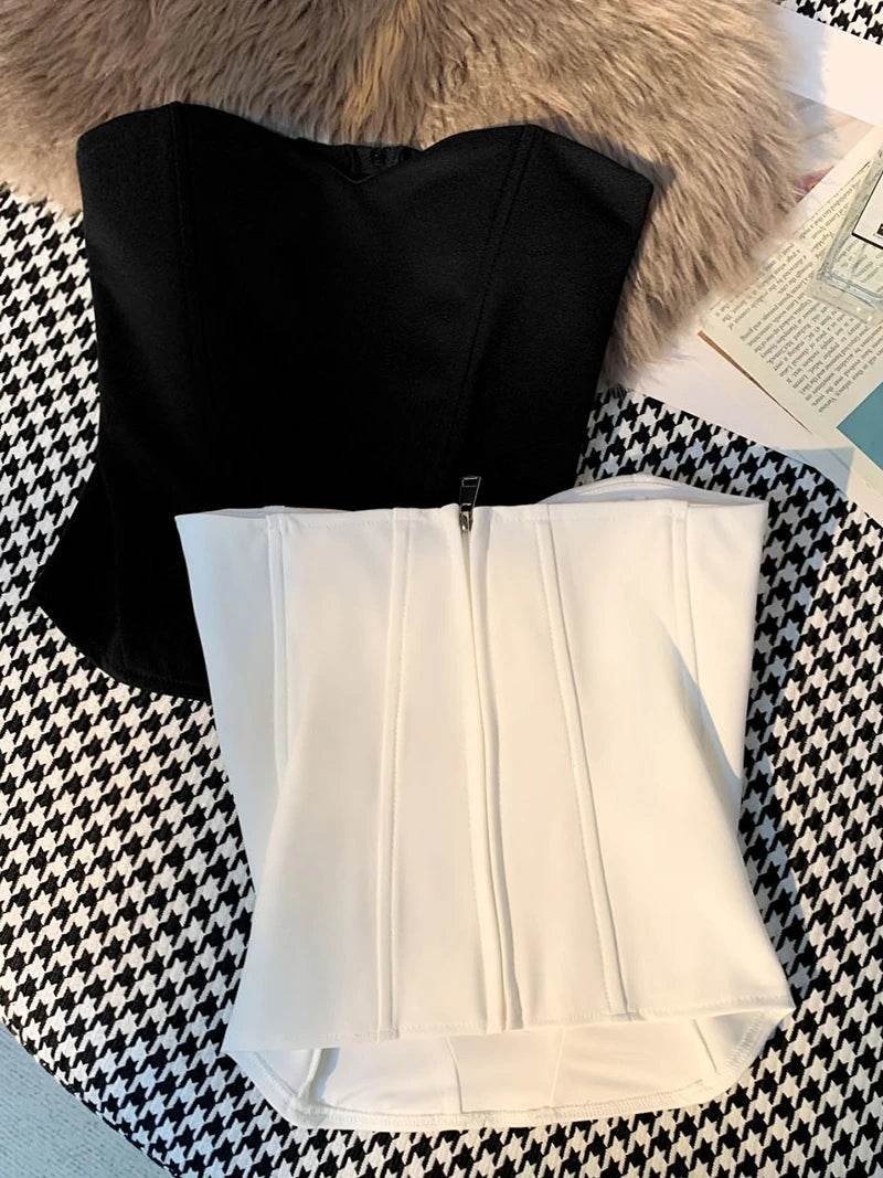 Tanks Tops Women Off-shoulder Outerwear Tube-top Sexy Spicy Girls Summer European Style Streetwear Slim Defined Waist Popular - AIAZ