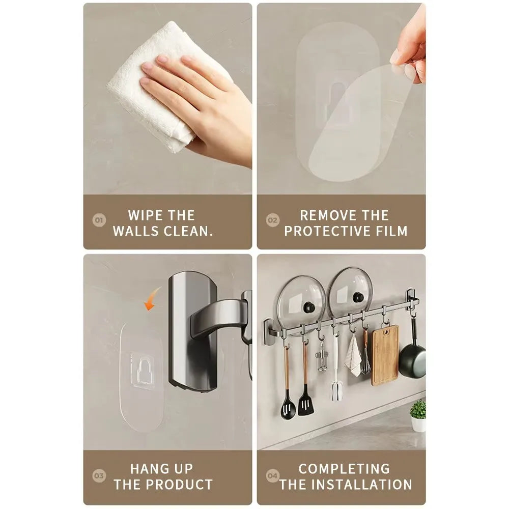 Wall Mounted Hooks Rack Kitchen Organizer Utensils Knife Holder Cutting Board Spoon Lid Storage Bathroom Towel Robe Coat Hangers