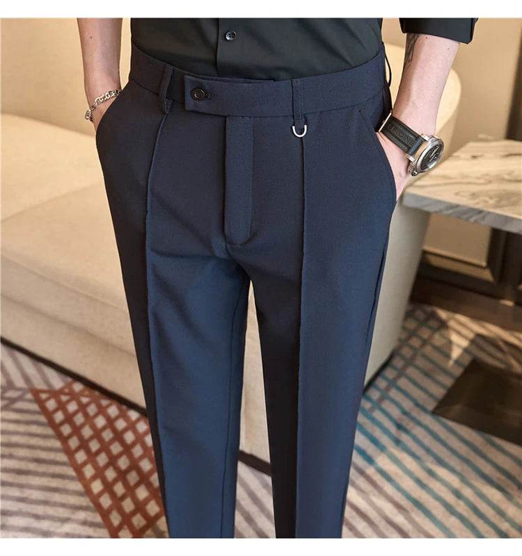 Men's business casual trousers, daily formal work pants, 2024 new high quality, plain color versatile ankle-length trousers. - AIAZ