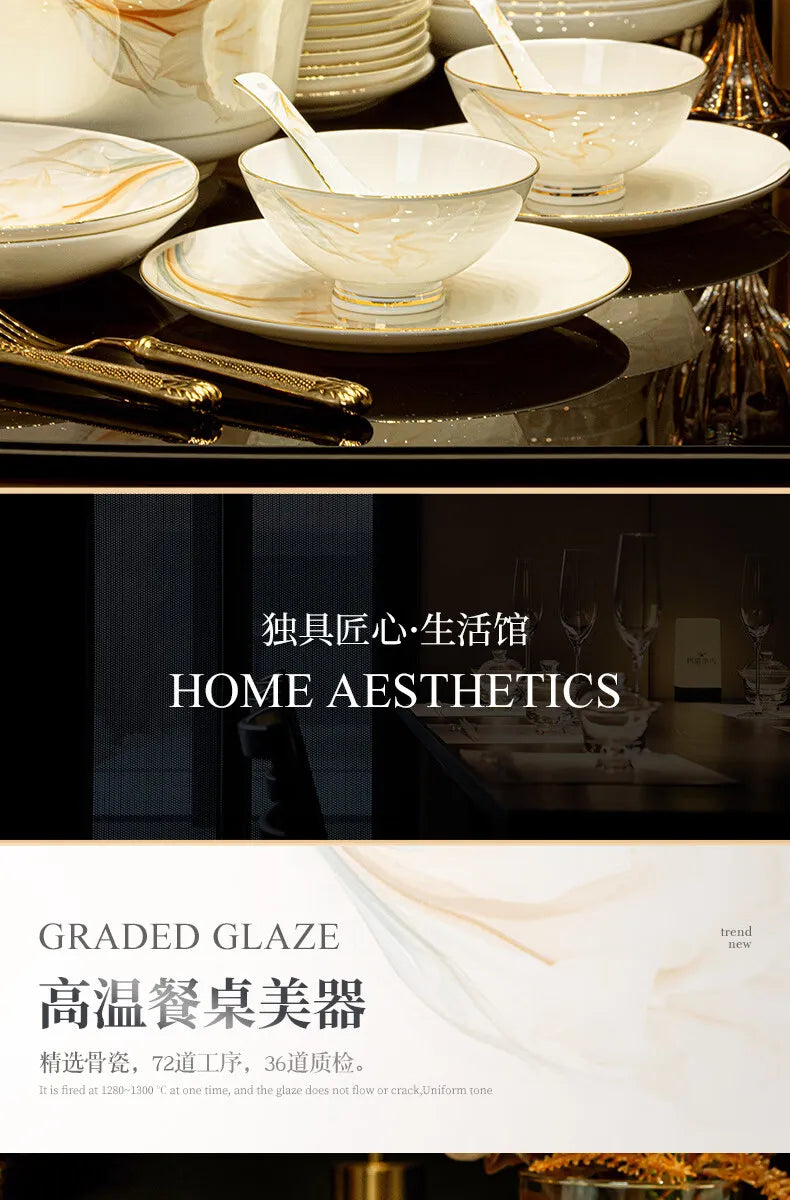 2025 New Jingdezhen High-end Bowl Plate Tableware Set For Housewarming Gift Bone China Bowl, Chopsticks Plate Set Gift Giving
