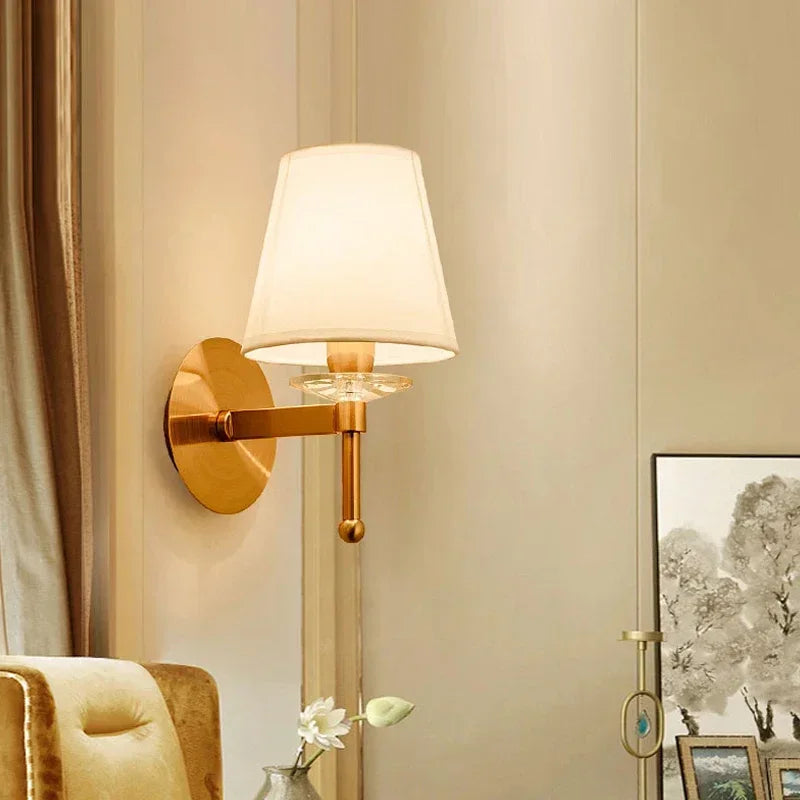 European Style Copper Led Color Wall Lamp Bedroom Bedside Living Room TV Background  Light Simple Hotel Villa Decor Lighting