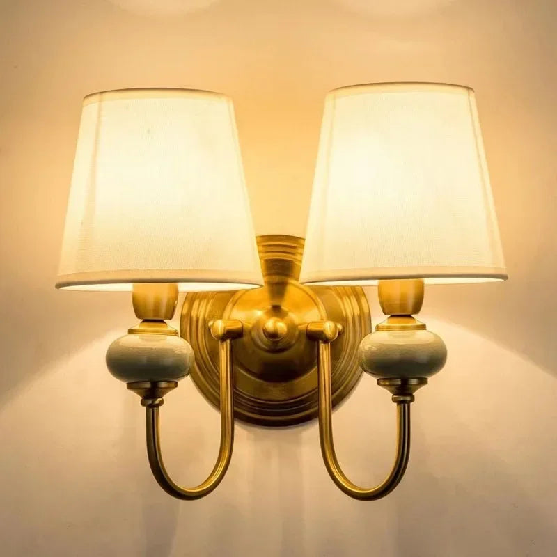 European Style Copper Led Color Wall Lamp Bedroom Bedside Living Room TV Background  Light Simple Hotel Villa Decor Lighting