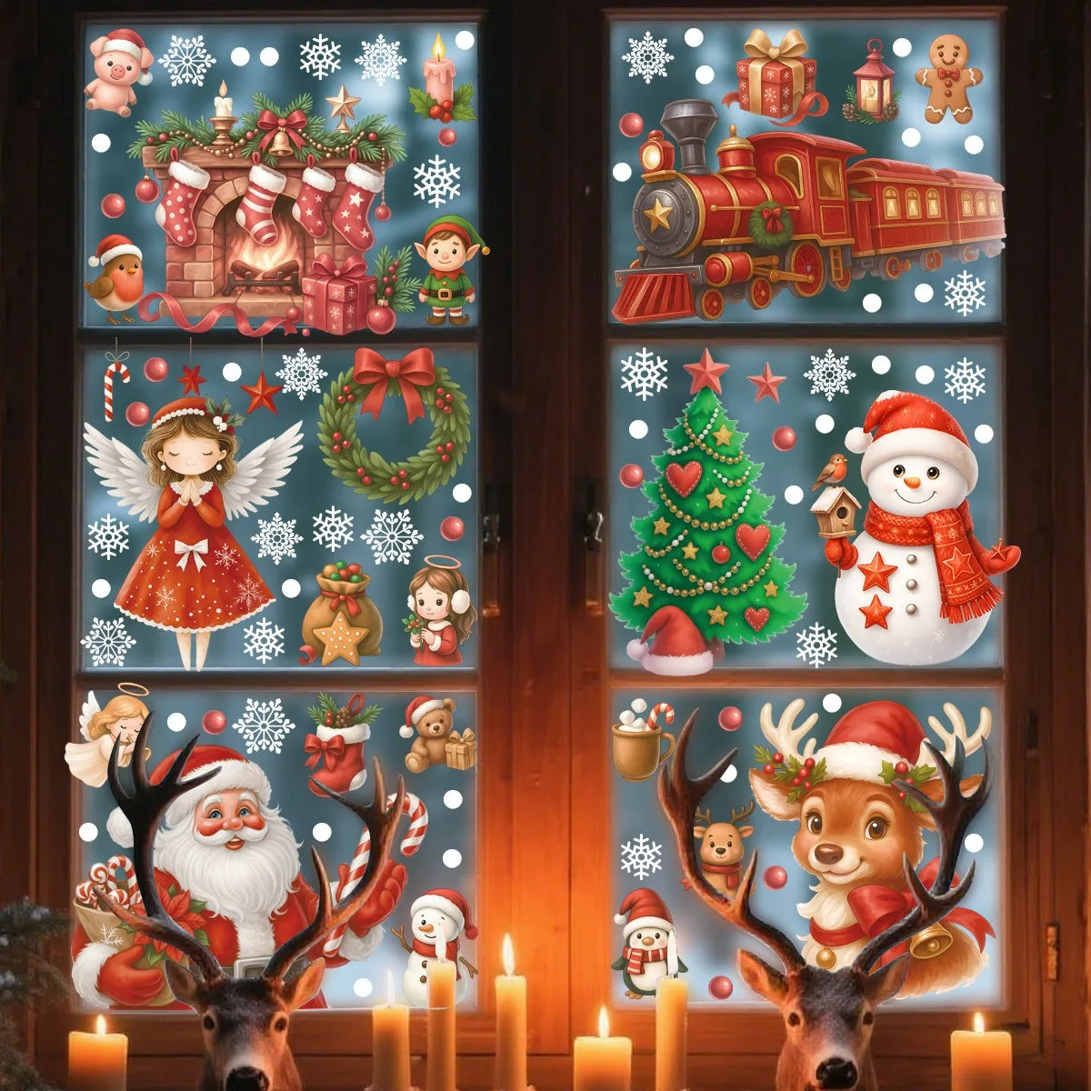 Christmas Wall Stickers Cartoon Santa Claus Snowman Elk Angel Girls Snowflake Window Glass Stickers Merry Christmas Decors
