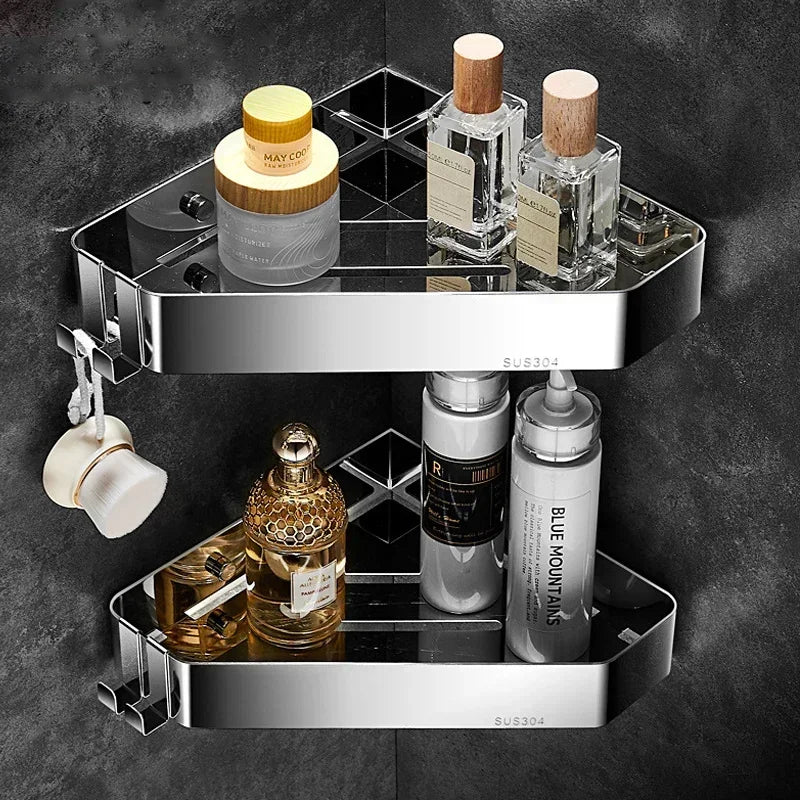 304 Stainless Steel Bathroom Shelf Shower Room Shampoo Skincare Shelves Corner Rack Storage Basket Corner Toilet Triangle Rack