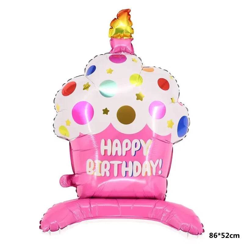 Large Cake Balloons Happy Birthday Cartoon Bear Foil Helium Balloons for Kids Baby Shower Decoration Props Supplies Toys Globos - AIAZ