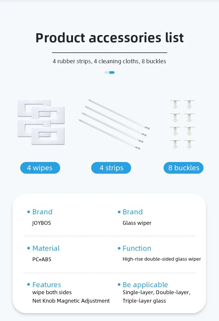 Double Sided Magnetic Glass Brush With Telescopic Rod Adjustable Magnetic Anti-Drop For Various Glass Home Window Cleaner