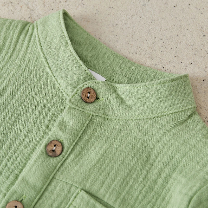 Suefunskry Toddler Boys Summer 2Pcs Casual Outfits Solid Color Short Sleeve Button Tops and Elastic Waist Shorts Sets 6M-4Y