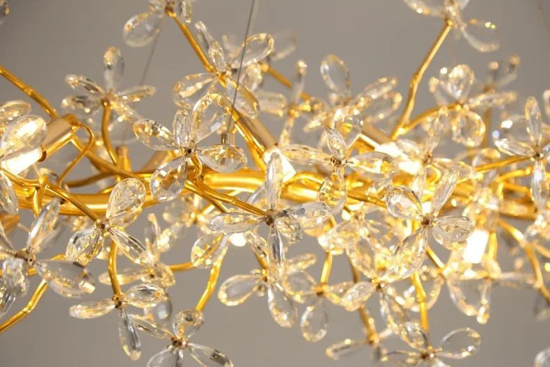 Modern Ceiling Chandelier Light Gold Crystal for Living Room Bedroom Transparent Flower Chandelier Indoor Lights Home Decor