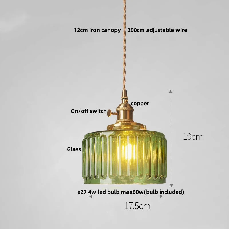 IWHD Nordic Modern LED Pendant Lights Coffee Living Room Balcony Green Glass Copper Knob Switch Hanging Light Fixture Luminaira