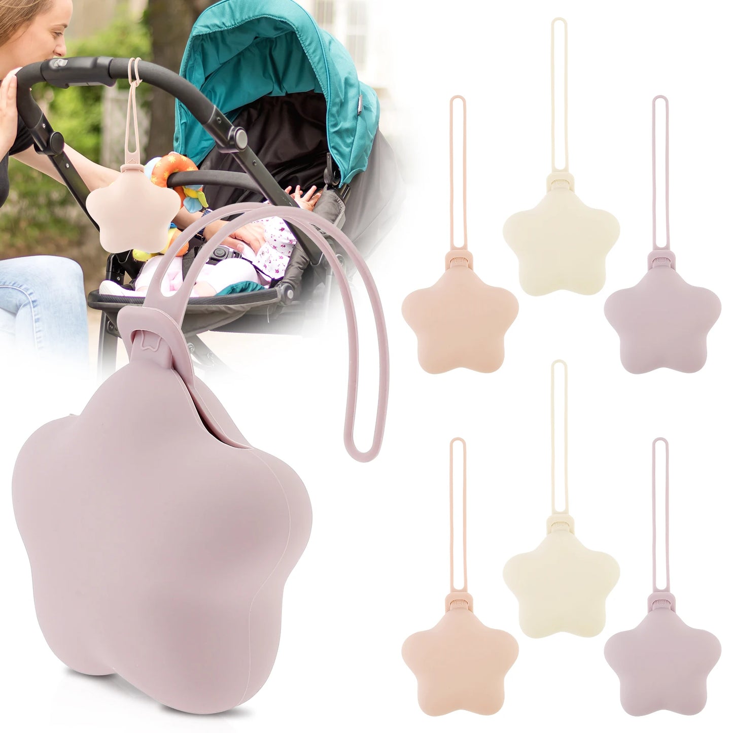 3/6Pcs Star Pacifier Storage Bag Silicone Dustproof Pacifier Holder Case Portable Baby Pacifier Chain Bag Baby Accessories