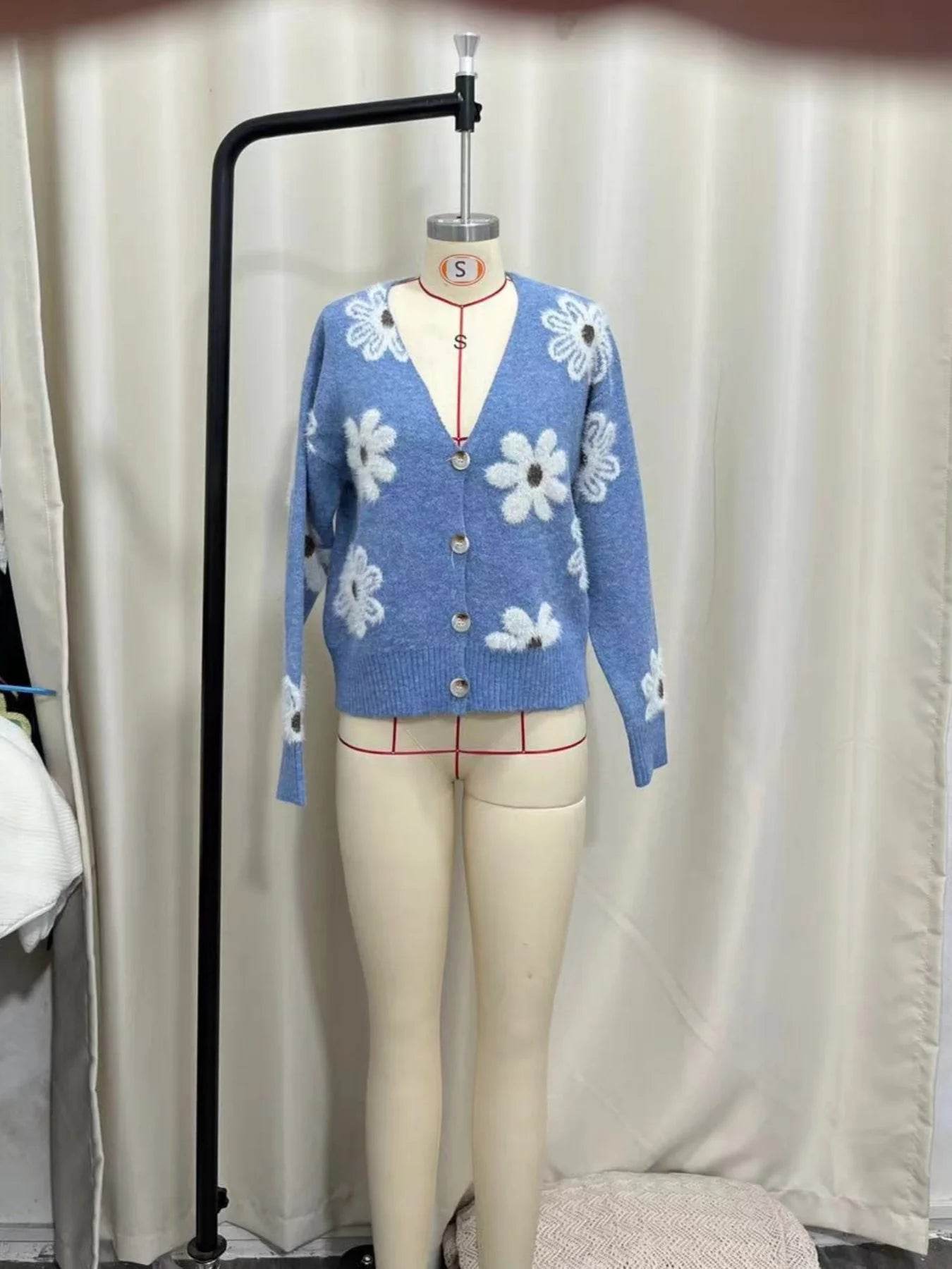 Women's Cardigan Floral Pattern Casual Knit Sweater Elegant Cute Single Breasted Long Sleeve V-Neck Spring Autumn Outwear - AIAZ