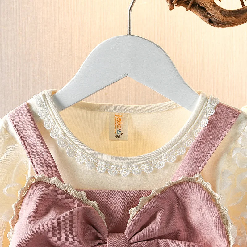 Girls' Autumn Dress New Style Baby Girl Dress Stylish Children's Princess Dress Baby Clothes Autumn Big Bow