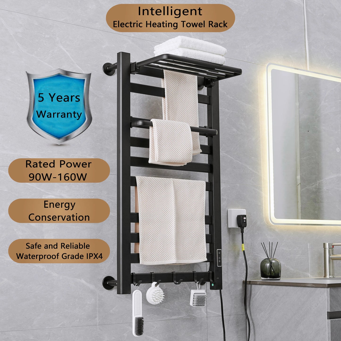 Smart Home Electric Heated Towel Rail Grey Electric Bathroom Bath Towel Dryer Warmer Heaters Punch Free Towel Rack Radiator 110v