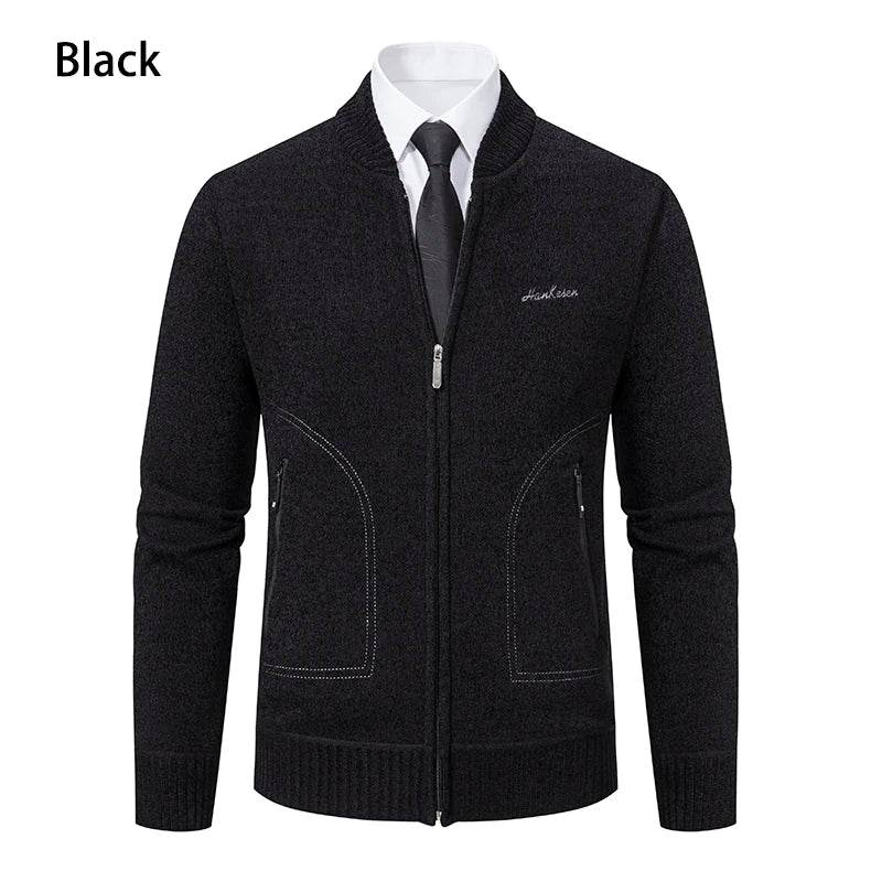 2023 Knitwear Spring and Autumn Men's Stand-up Collar Thick Warm Cardigan Sweater Winter Loose Casual Coat - AIAZ