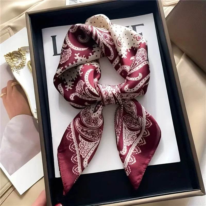 Luxury Chain Print Small Square Scarf Simulated Silk Thin Neck Scarf Fashion Sunscreen Headscarf For Women 70x70cm - AIAZ