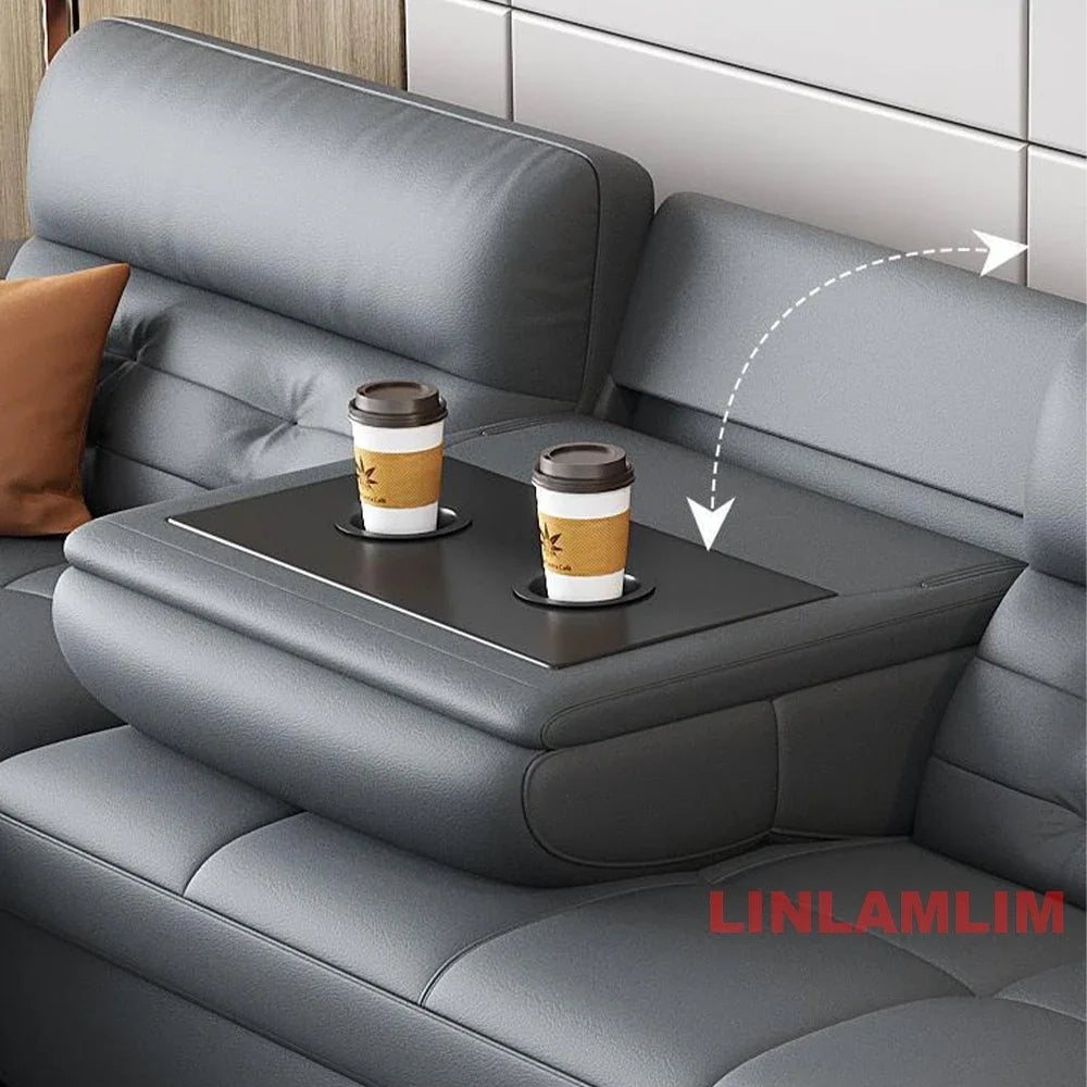 MINGDIBAO Sectional Sofa Bed with Storage, Genuine Leather Reclining Couch, Space-Saving Convertible Sleeper Sofa in Living Room