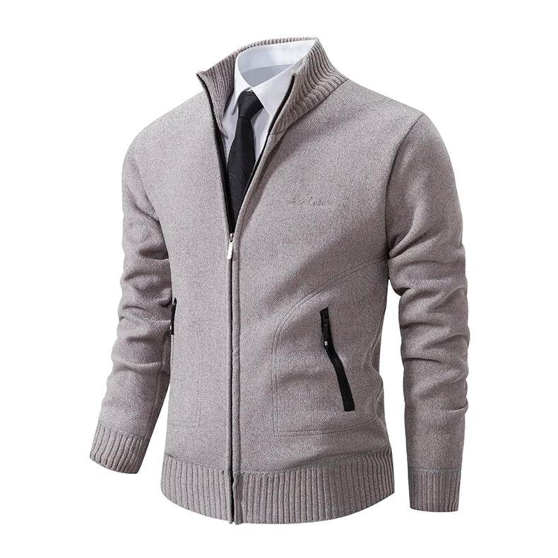 2023 Knitwear Spring and Autumn Men's Stand-up Collar Thick Warm Cardigan Sweater Winter Loose Casual Coat - AIAZ