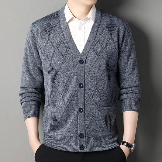 Men's Casual Cardigan Jacket V-neck Sweater Men's Autumn Winter Clothes Button Knit Cardigans Mens Knitting Sweaters Outwear - AIAZ