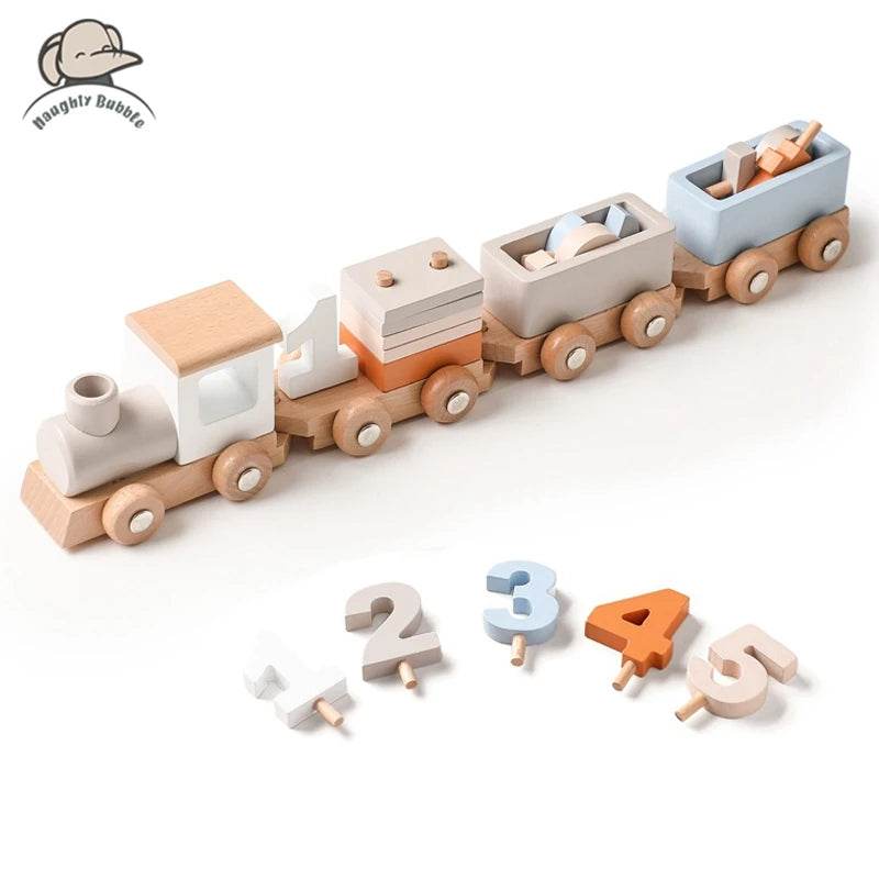Wooden Train Birthday Toy Montessori Toys Baby Educational Toys Wooden Trolley Baby Learning Toys Number Of Wood Baby's Toys - AIAZ