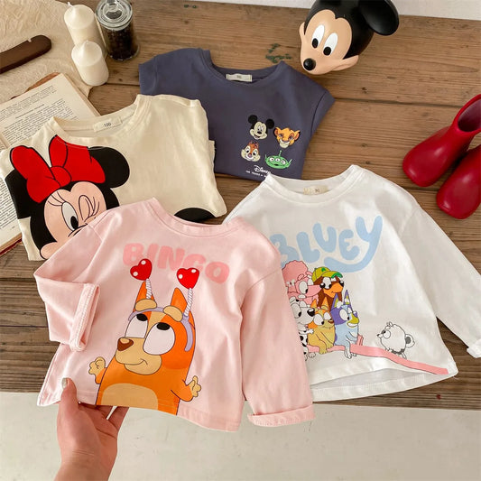 Boutique Fashion Kids Clothing Long Sleeve Tees Spring Autumn Cartoon Printed Baby Girls Base Shirt Crewneck Children Top Blouse