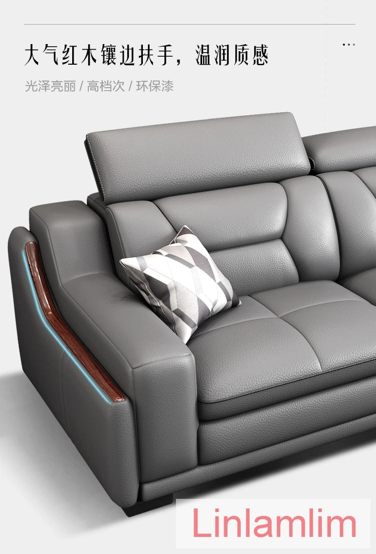 Beautify Your Living Room with Linlamlim Italian Genuine Leather Sofa - Bluetooth Speaker, Adjustable Headrests and USB Charging