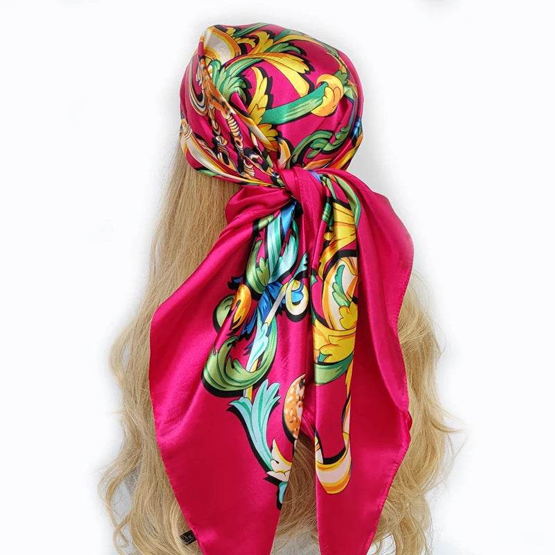 New 90*90cm Retro Brand Women Silk Scarf Bandanna Fashion Bohemian Pattern Square Hijab Lady Wrap Headband foulard muffler - AIAZ