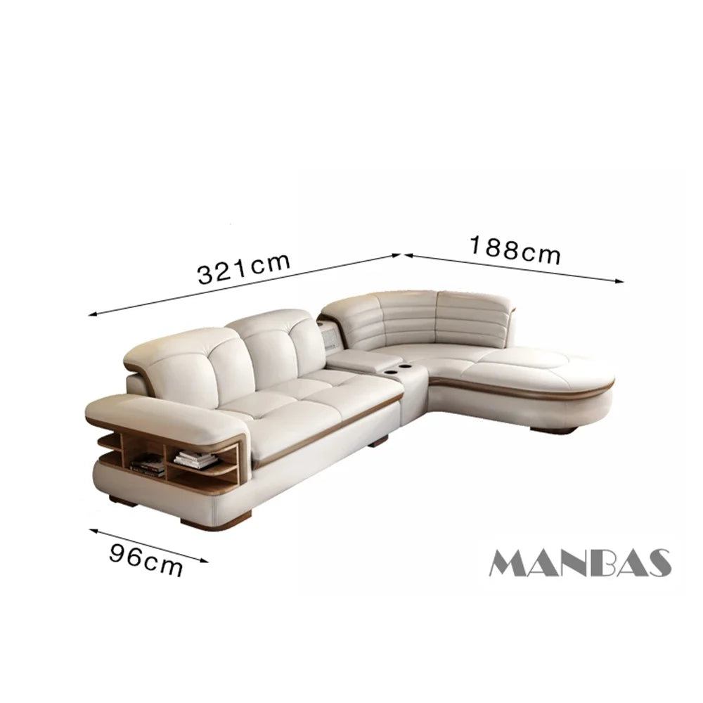 Luxury L-Shaped Genuine Leather Sectional Sofa Sets with USB, Bluetooth Speaker - Linlamlim Living Room Italian Leather Couches