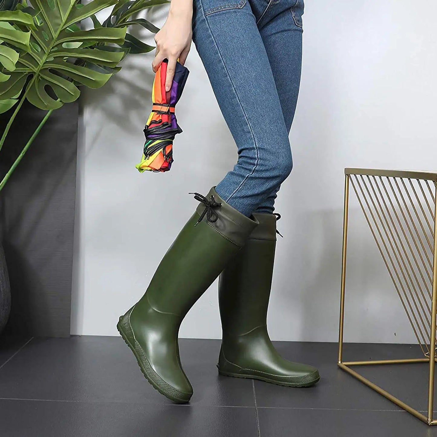 Crestar Women Packable Tall Rain Boots Lady Waterproof Rubber Garden Boots Outdoor Mud Boots New Ultra Lightweight Flat Wellies