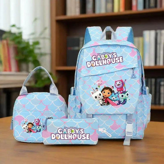 3Pcs/set Gabby Dollhouse Colorful Backpack With Lunch Bag for Girl Boy Student Teenager Rucksack Women Casual School Bags Set - AIAZ