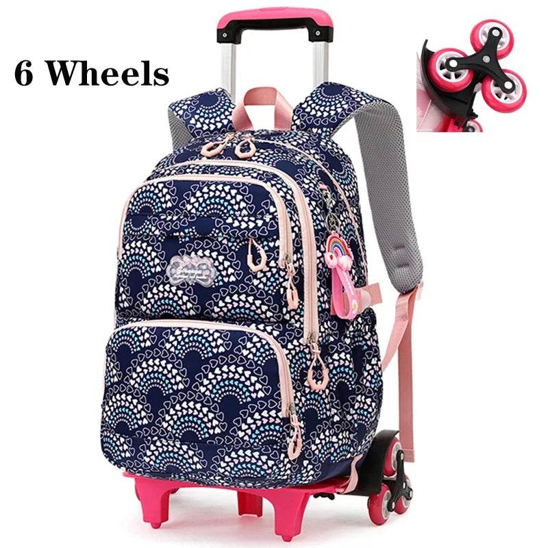 Rolling School Bags for Girls Backpack Children Waterproof School Backpacks with Wheels Middle School Trolley Luggage Back Pack - AIAZ