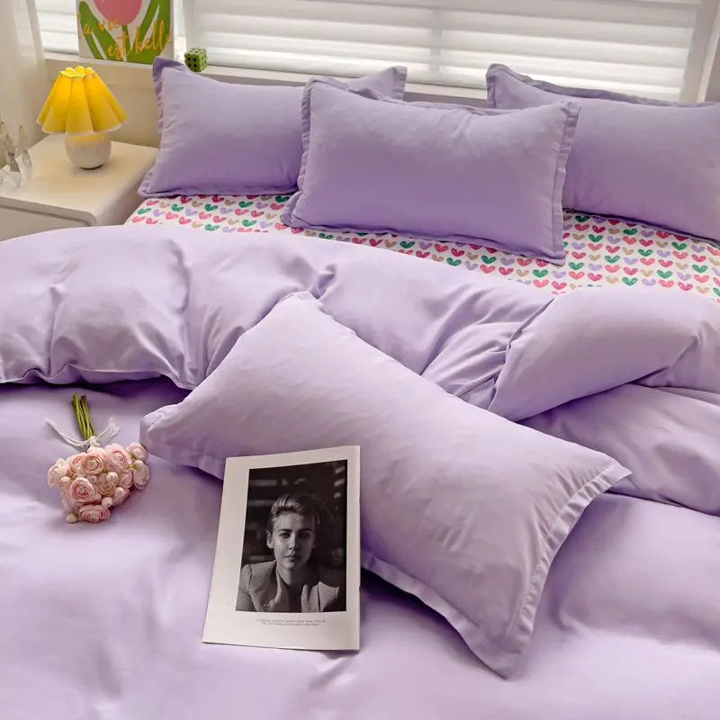 Pink Duvet Cover Set Classic Plaid Twin Queen Size Girls Boys Flat Sheet Pillowcase No Filler Soft Home Decor Bedding Set