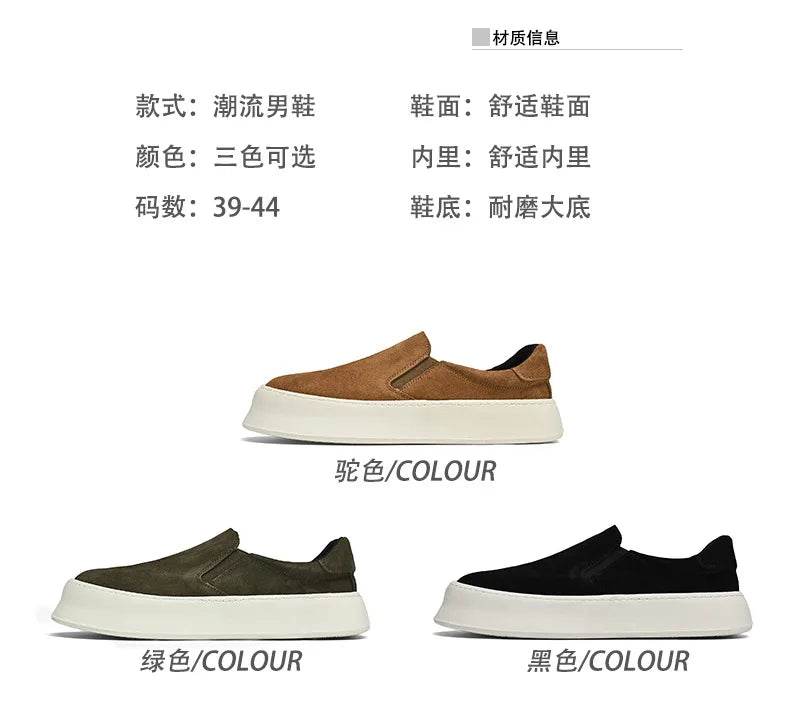 Men's shoes summer 2024 new low-top all-match nubuck leather sneakers lightweight slip-on slip-on shoes fashionable casual shoes - AIAZ
