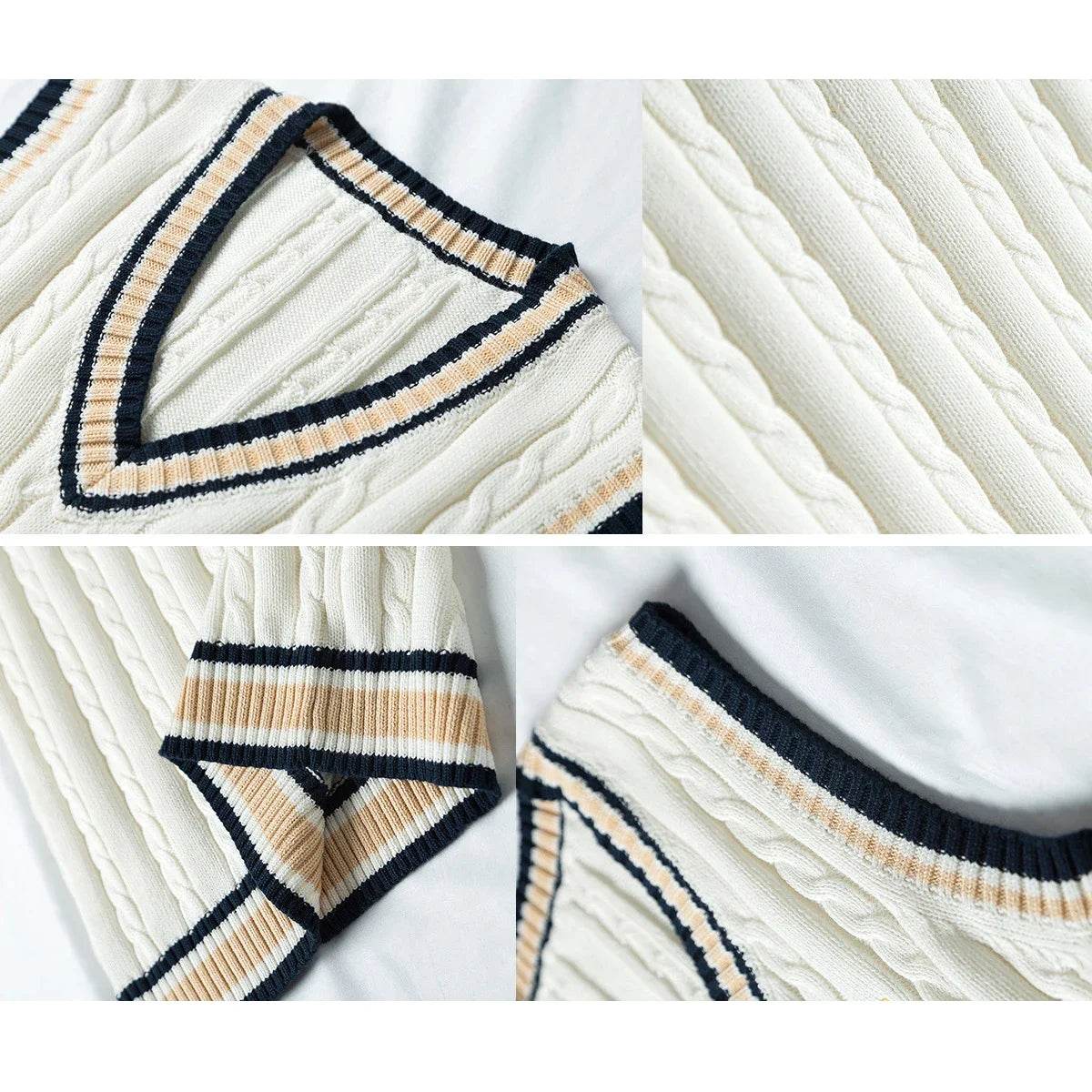Sweater Vest Men Thicken V-neck Sleeveless Knitted Sweaters Vests Striped Retro Preppy-style Simple Chic Loose Casual All-match - AIAZ