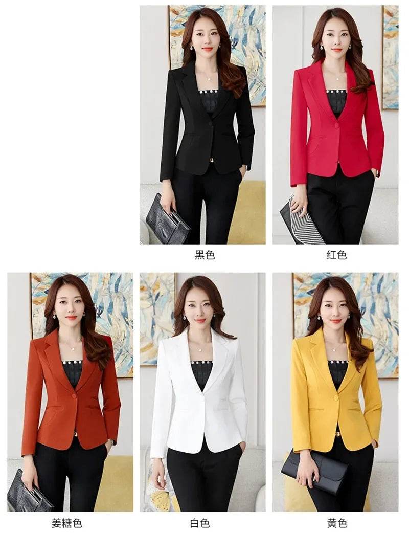 High-quality Women Blazers Jacket Fall Office Lady Business Formal Wear Small Suit Single Button Blazer Coat Mujer - AIAZ